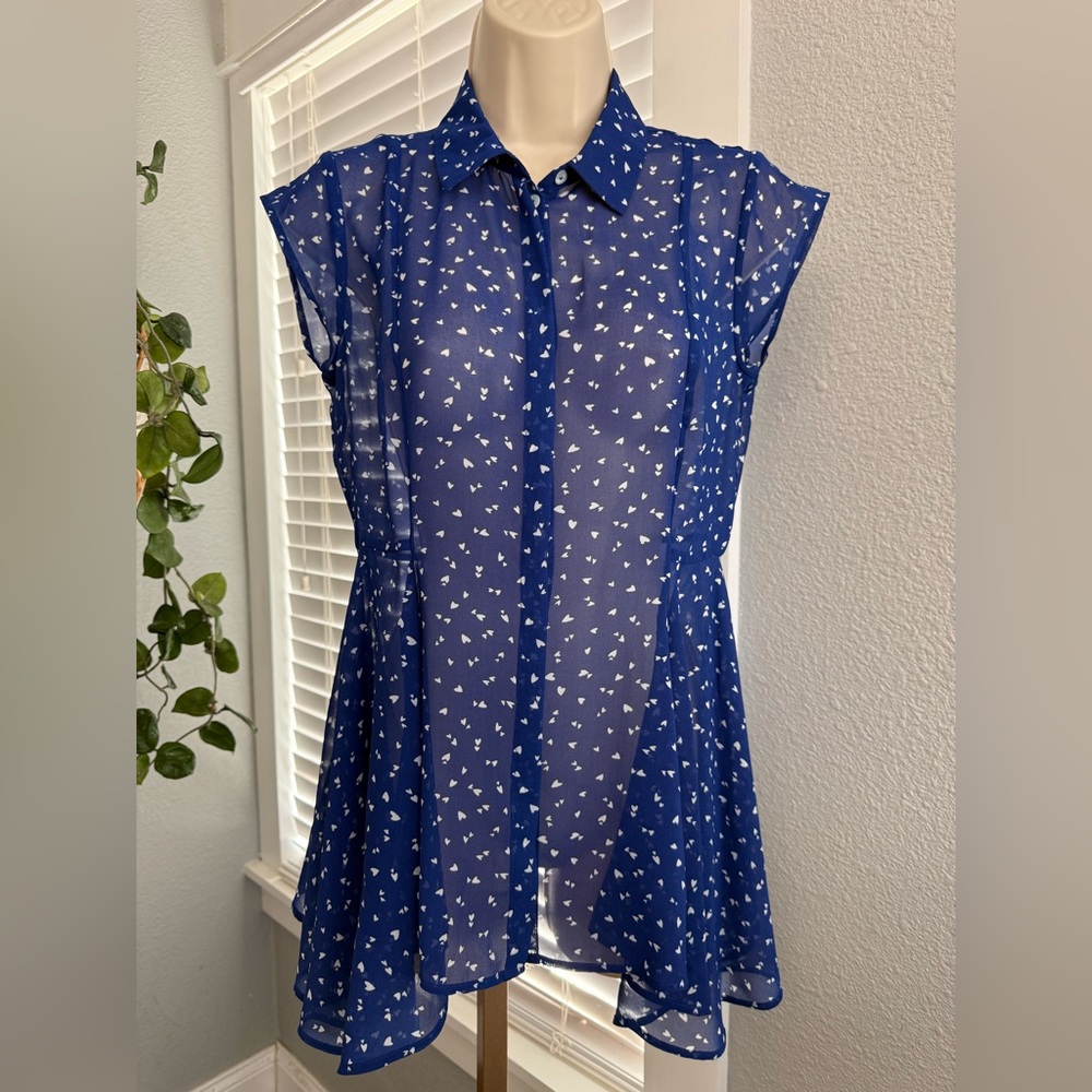Anthropologie Meadow Rue Heart Print Sheer Blouse Size XXS‎